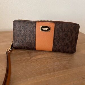 Michael Kors Brown and Tan Wallet with Monogram Design